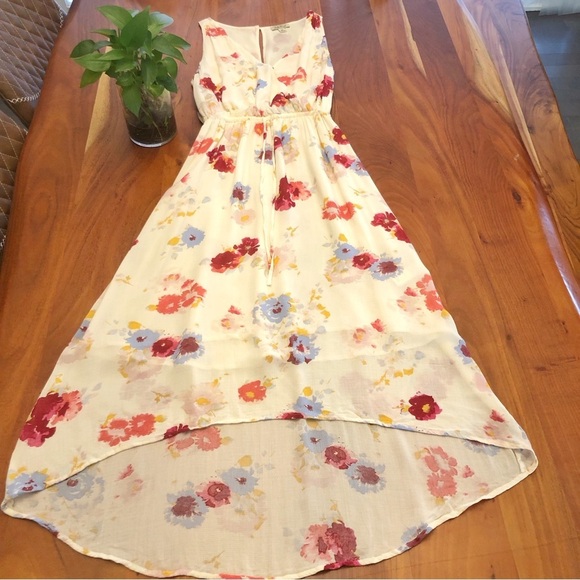 Lucky Brand Boho Cottagecore Pastel Floral Pattern Artsy High Low Maxi Dress. - Picture 6 of 15
